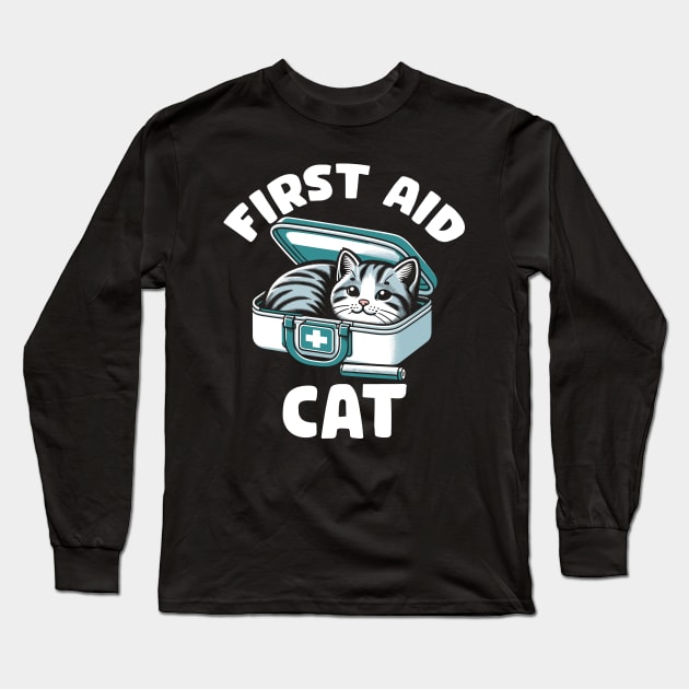 First Aid Cat Pun Nurse Doctor Healthcare Novelty Funny Cat Long Sleeve T-Shirt by KsuAnn